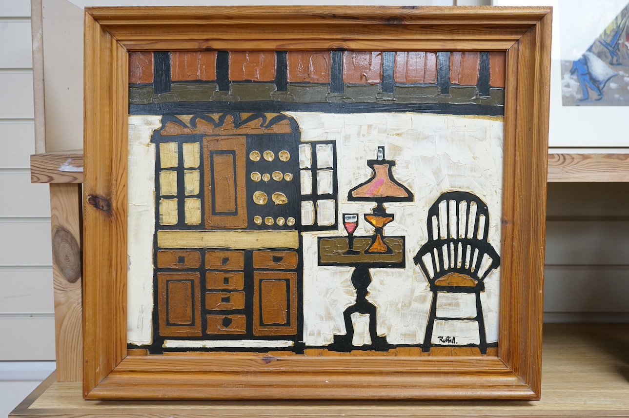 Colin Ruffell (b.1939), impasto oil on board, Interior scene, signed, 45 x 54cm, housed in original frame. Condition - good